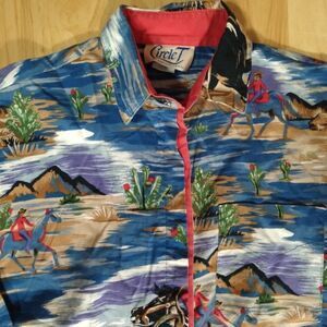 Vintage Circle T Cowboys Pattern Button Down Shirt